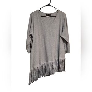 DG2 Light Gray Asymmetrical Fringe Blouse